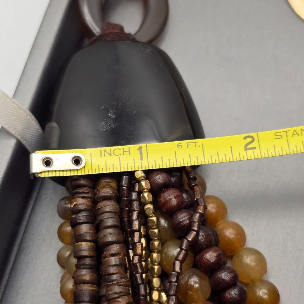 Chicos Multistrand Beaded Statement Necklace 26" Brown Gold Tone Adjustable - Picture 7 of 7